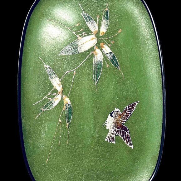 (2) Vintage Serving Trays Japanese W/Handles & Hand Painted Bird & Flower Design - Picture 5 of 7